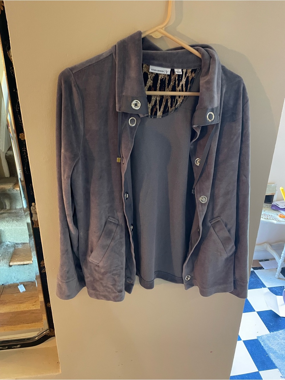 Susan Graver Slate Gray velour Snap Jacket